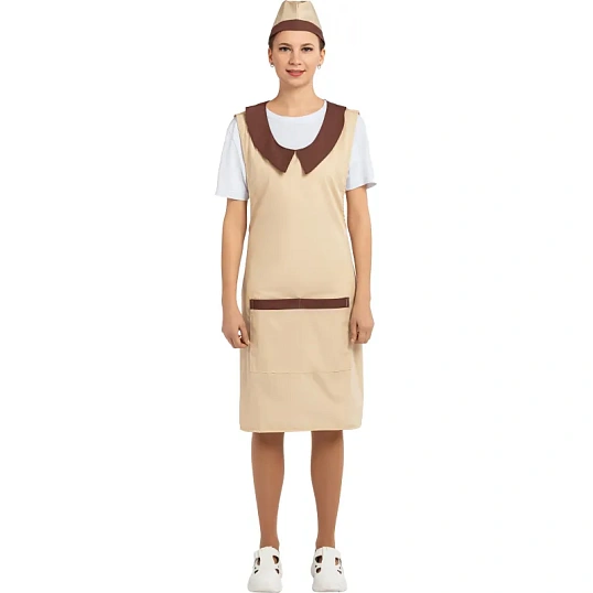 Фартук сарафан Маркет Профи с пилоткой всеразмерный цв. беж/шок