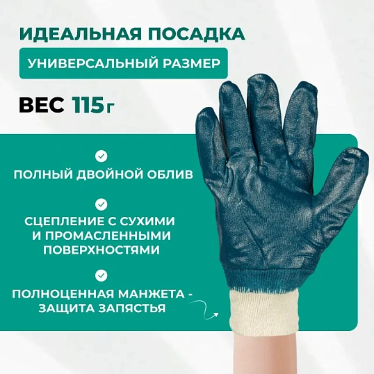 Перчатки защитные полное нитриловое покрытие резинка