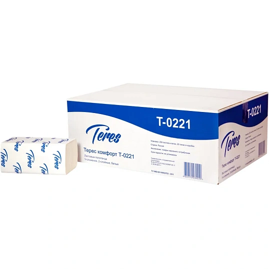 Полотенца бумажные д/держ.Терес Комфорт 200л/пач 20пач/кор V-слож.Т-0221