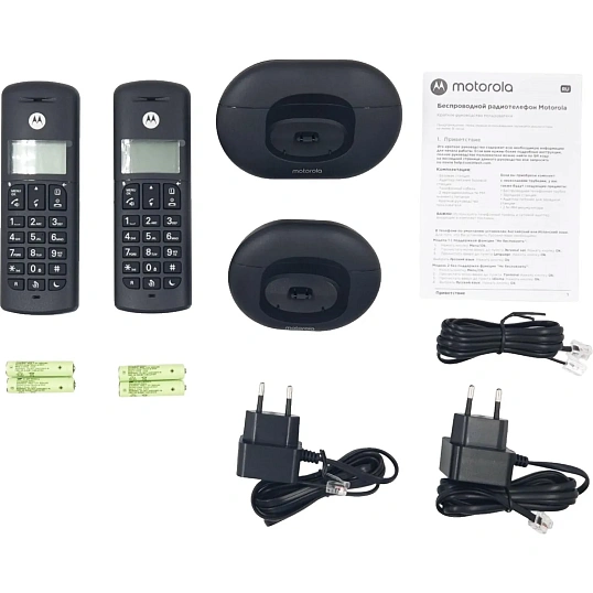 Радиотелефон Motorola DECT E202,цвет Черный), комплект из 2 трубок