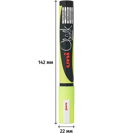 Маркер меловой UNI PWE-5M, флуоресцентно-жёлтый, 1.8-2.5 мм.