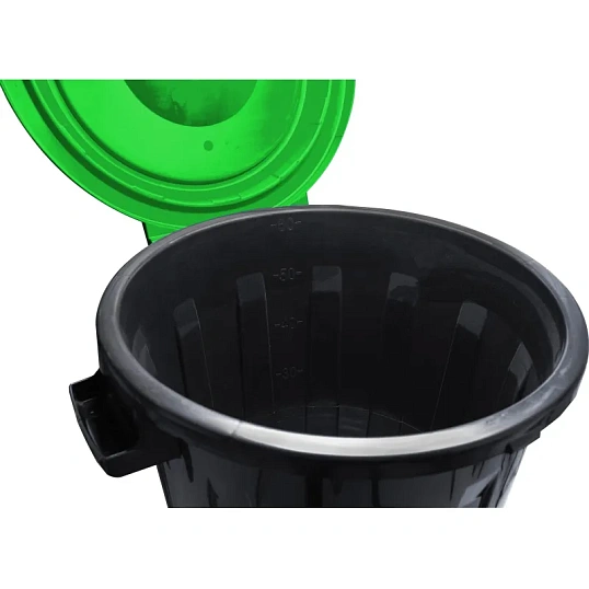 Бак для отходов 60л пластик, черный с зел. крышкой М 2393