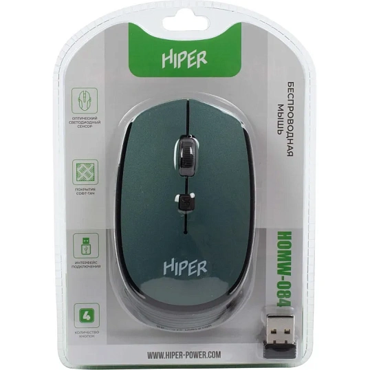 Мышь компьютерная HIPER (HOMW-084) беспроводная/зеленая