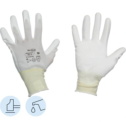 Перчатки защитные нейлон с п/у белый Manipula МИКРОПОЛ (TPU-13/MG-162) р.10