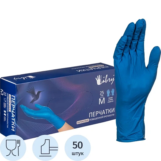 Перчатки однораз. латекс.Libry,н/с,н/о,High Risk(арт.KHR002),(M)25пар/уп,ПС