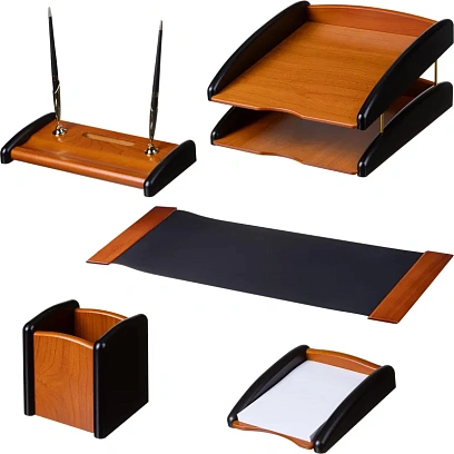 Набор настольный 5M-3A на 5 предметов из МДФ, цвет: коричневый/черный