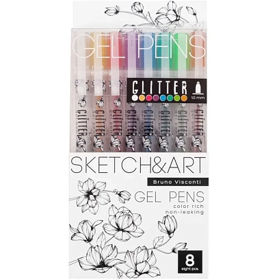 Набор гелевых ручек SKETCH&ART Uni Write.GLITTER 1мм, блестки, 8цв 20-0309