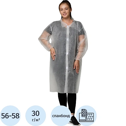 Халат н/с процед, рук.рез, лип, XXL(56-58), пл 30, бел, Комус, 10шт/уп