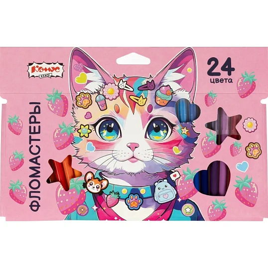 Фломастеры Комус Класс Kitty stickers 24 цв. в наб.,вентилир.,картон.упак