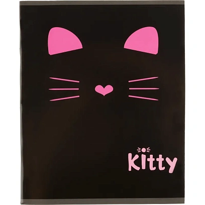 Тетрадь общая А5 48л Kitty черн,клет,скреп, ВД-лак