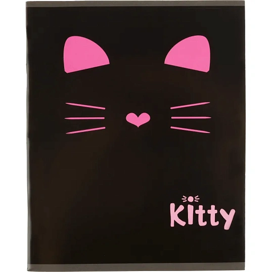 Тетрадь общая А5 48л Kitty черн,клет,скреп, ВД-лак