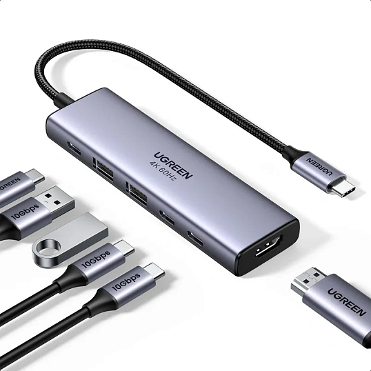 Разветвитель USB UGREEN CM511 (35999) USB-C to HDMI/2xUSB-A/2xUSB-C/PD сер