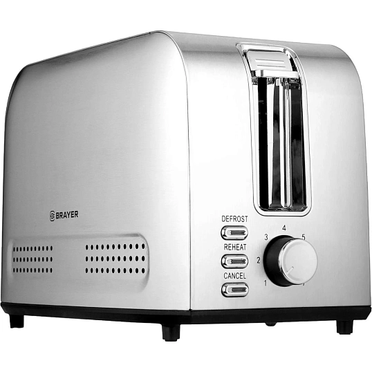 Тостер BRAYER 2110BR,850Вт,7реж,автодогр,размор,,автоотключ,2тост,съем.подд