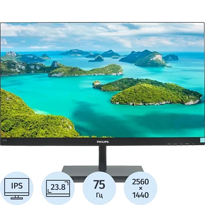 Монитор 23.8 PHILIPS 245E1S/00 Black(IPS,2560x1440,75Hz,HDMI1.4,DP1.2,AMD)