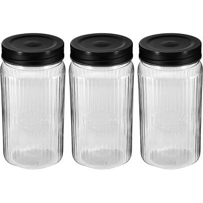 Набор банок квадратных с рельефом PREMIUM 1,3л, 3шт (Черный)