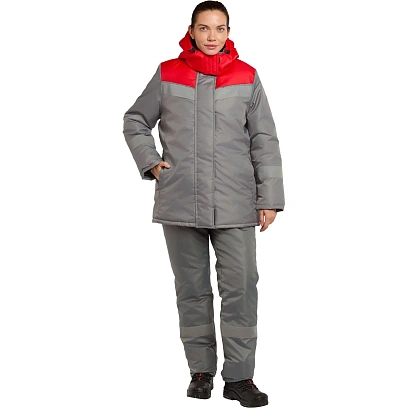 Куртка рабочая зимняя женская з46-КУ сер/крас (р.52-54) 158-164