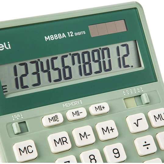 Калькулятор настольный Deli полноразм. EM888A, 12-ти разряд., мятн/бел