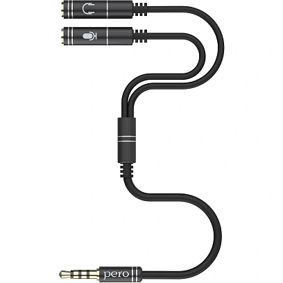 Разветвитель аудио PERO AD08 PREMIUM AUX SPLITTER MIC + SPEAK, черный