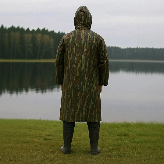 Плащ - дождевик с капюшоном, пластик, размер L, расцветка-камуфляж, 466637