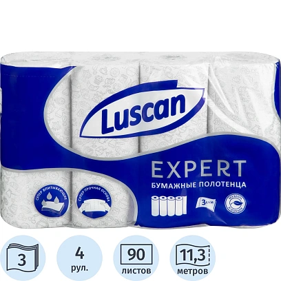Полотенца бумажные Luscan Expert 3сл с тиснением и перф 4шт/уп