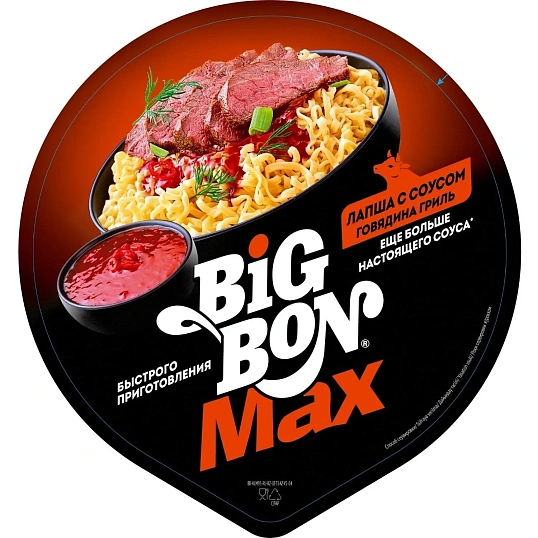 Лапша Биг Бон с соусом говядина гриль, 95гx24шт