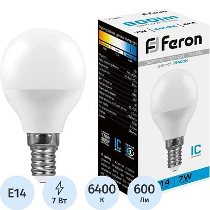 Лампа светодиодная Feron LB-95 Шарик E14 7W 175-265V 6400K(25480)