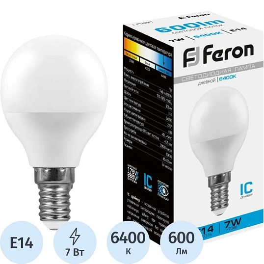 Лампа светодиодная Feron LB-95 Шарик E14 7W 175-265V 6400K(25480)