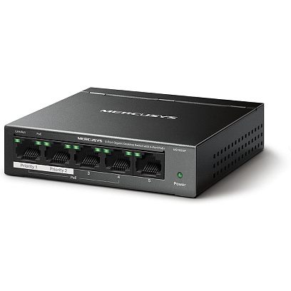 Коммутатор Mercusys MS105GP (L2) 5x1Гбит/с 4PoE+ 65W неуправляемый