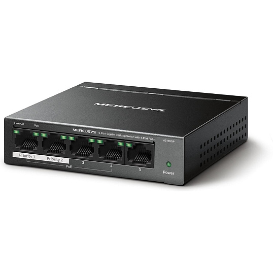 Коммутатор Mercusys MS105GP (L2) 5x1Гбит/с 4PoE+ 65W неуправляемый