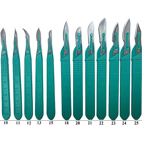 Скальпель хирург, однор., лезвие из нерж.стали р-20, RIBBEL 10шт/уп