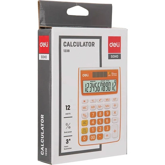 Калькулятор настольный КОМП. Deli E1238, 12-р, дв.пит., 145х105мм, серый
