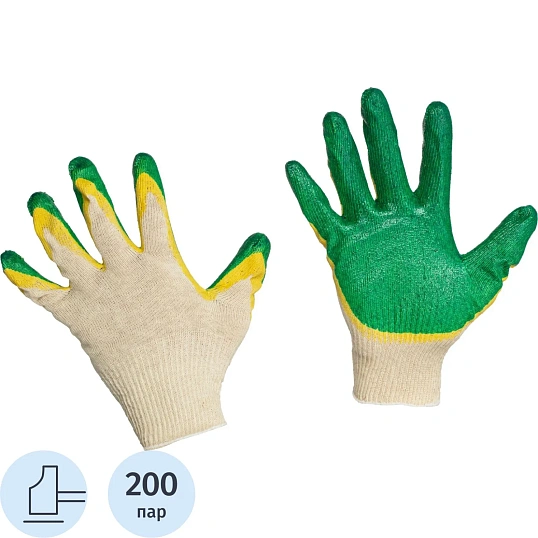 Перчатки защитные трикотажные двойн латексн заливк 13кл 200пар/уп(37-38гр)