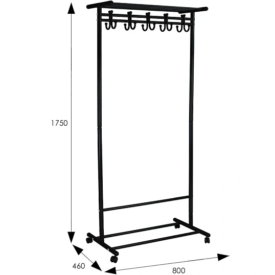 Вешалка МЕ_напольная М 9 с крючками (8295), колеса, черный