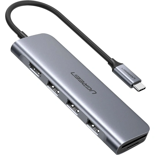 Разветвитель USB UGREEN CM195 (70410) USB-Хаб,USB3.0/HDMI/TF/SD,сер космос