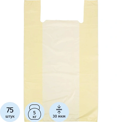 Пакет-майка ПНД 40+18х70, 30 мкм, бежевый, 75шт/уп(ФМ)