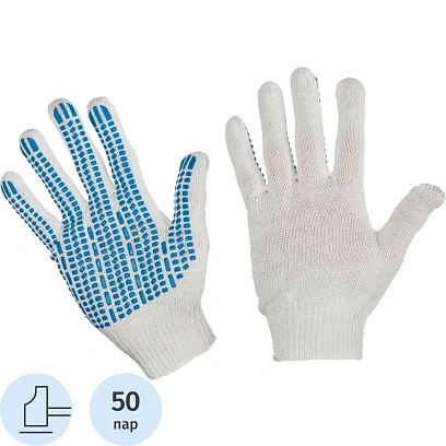 Перчатки защитные трикотажн с ПВХ Протектор 4 нити 40-42гр 10кл (50 пар/уп)