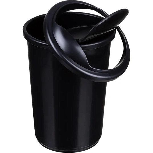 Ведро мусорное 12л пластик, черный металлик с крышкой-вертушкой