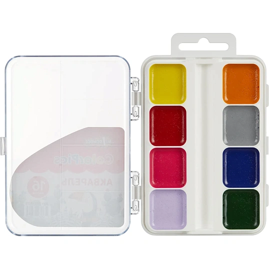 Краски акварельные Комус Класс ColorPics набор 16 цв б/кисти пластик