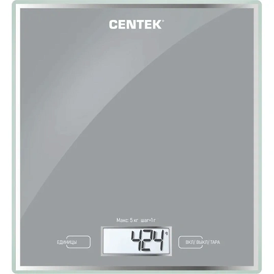 Весы Centek CT-2462 LCD,кухонные,190х200 мм, max 5кг, шаг 1г,серебристый