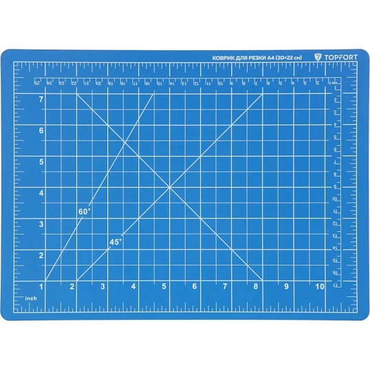 Коврик для резки TOPFORT 5ти-слойный А4 (30х22см),2х-сторонний,синий