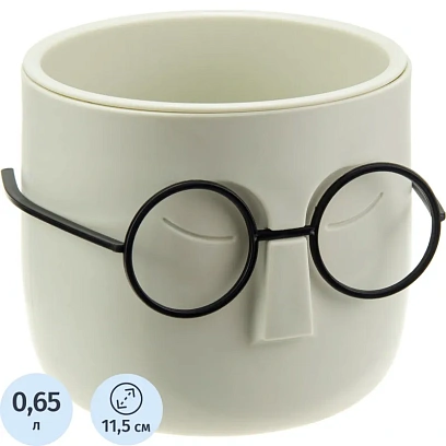 Кашпо СТИВ  D115мм 0,65л со вставкой, белый ротанг, М 3079