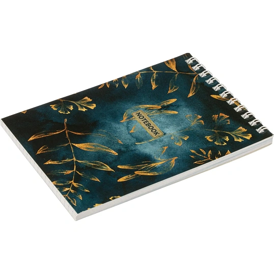 Блокнот Floral А6 60л, клетка, обл. мел.картон,спираль,синий