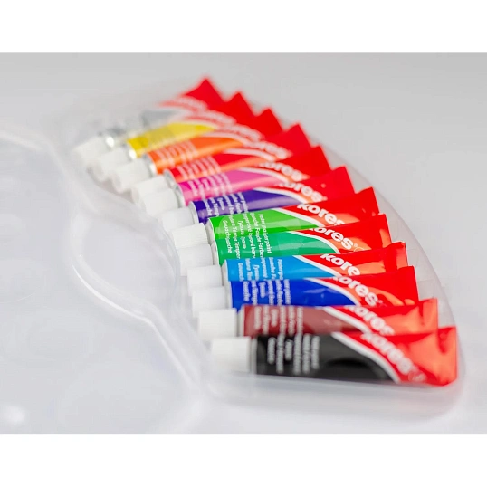 Краски темперные KoresTemperasв пластик.пенале,тюб.12 мл,12цв набор 72412