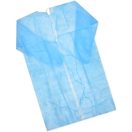 Халат н/с , на завязк, рук.рез, дл.110см, XL, пл 25, голуб, 10 шт/уп