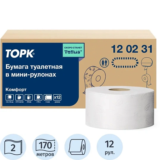 Бумага туалетная д/дисп Торк/Tellus T2 Комфорт в мини-рул2сл170м12рул120231