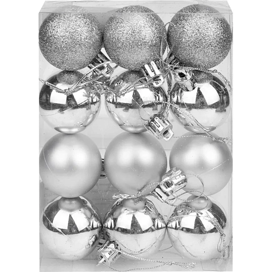 Набор шаров елочных 12 шт Чудеса, 4 см, серебряный с узором НУ-5623