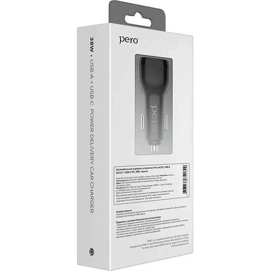 Зарядное устройство автомобильное PERO AC05 USB-A QC3.0/USB-C PD/38W/черное