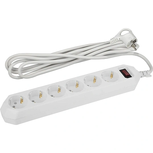 Сетевой фильтр ЭРА 1,5м 6 розеток, белый (USF-6es-1,5m-W-BOX)