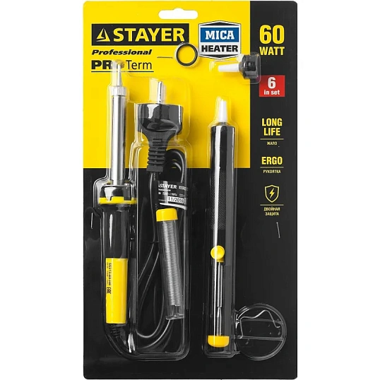 Набор для пайки STAYER PROTerm, 60Вт, конус, набор 6 предмета (55313-60-H6)