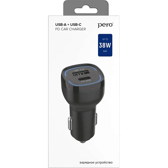 Зарядное устройство автомобильное PERO AC05 USB-A QC3.0/USB-C PD/38W/черное